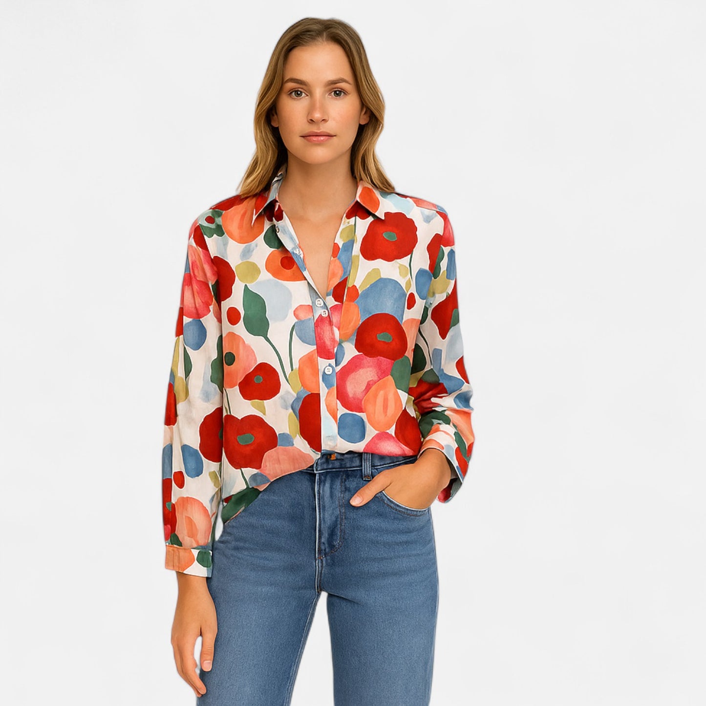 Meloir | Blouse Fleurie pour Femme – Fraîcheur Graphique, Élégance Délicate