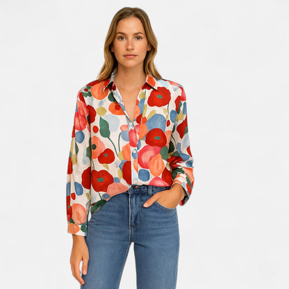 Meloir | Blouse Fleurie pour Femme – Fraîcheur Graphique, Élégance Délicate