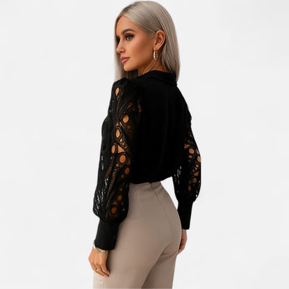 Meloir | Blouse en Chiffon avec Manches en Dentelle – Transparence Raffinée, Élégance Romantique