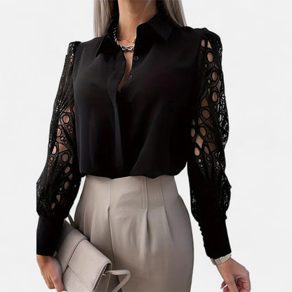 Meloir | Blouse en Chiffon avec Manches en Dentelle – Transparence Raffinée, Élégance Romantique