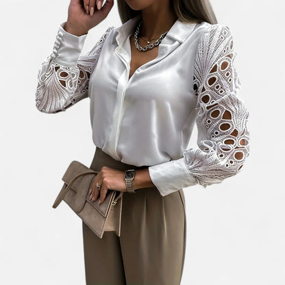 Meloir | Blouse en Chiffon avec Manches en Dentelle – Transparence Raffinée, Élégance Romantique